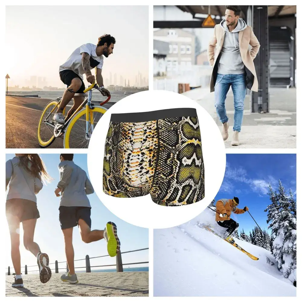 Sous-vêtements imprimés peau de serpent personnalisés pour hommes, Boxer extensible à Texture animale, slip short, culotte douce pour Homme