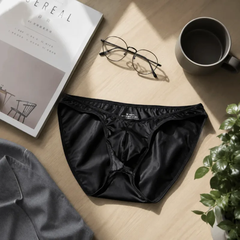 Comfortable Low Waist Men's U-Pouch Underwear Breathable Seamless Satin Silk Briefs Narrow Belt Lingerie Ice Silk Panties Sports — image 3
