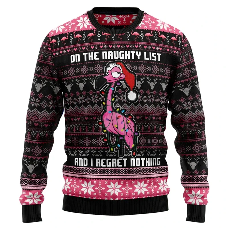 Funny Flamingo Graphic Ugly Christmas Sweater Autumn Holiday Wear 3D Printed Sweatshirt Loose Streetwear Pullovers Mens Clothing — image 5