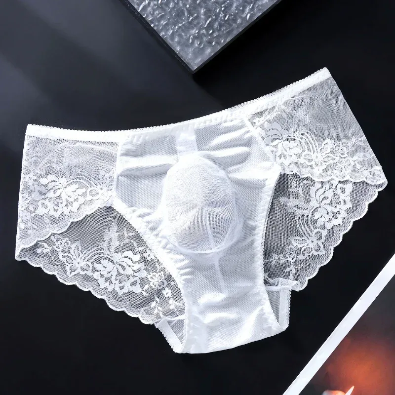 Men's Lace Briefs 3d U Convex Pouch Lingerie Ice Silk Breathable Thin Underwear Sexy Low-Rise Panties Sissy Feminization — image 8