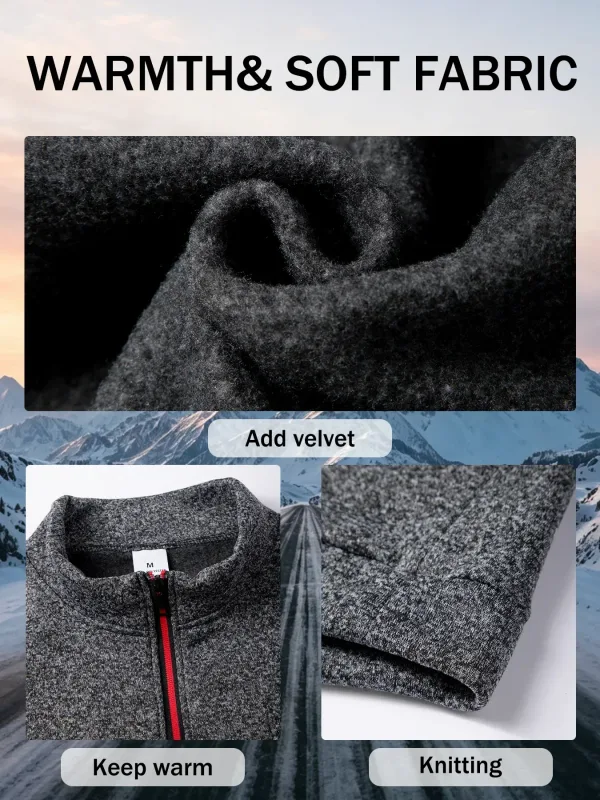 2Pcs Set Men 1/4 Zip Mock Neck Sweatshirt, Fleece Lined Pullover with Ribbed Cuffs Warm Casual Top for Fall Winter Daily Wear — image 15