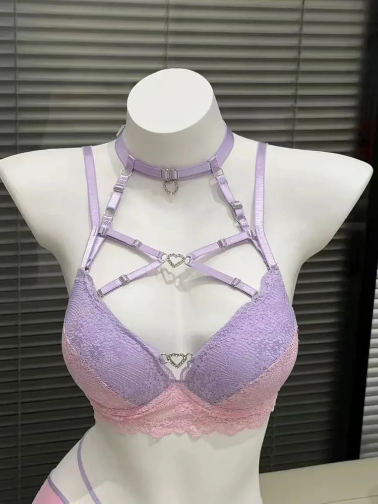 Chic Hollow Lace Tie Strap Lingerie Set Sexy Push Up Brassiere Gathering Ladies Fashion Inner Underwear Set 32 34 36 38 — image 4
