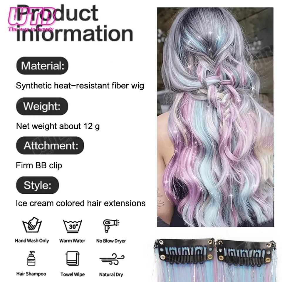 WTB Ice Cream Color Synthetic Hair Extension Wig with BB Clip Style Suitable for Women to Wear During Holidays and Events — image 7