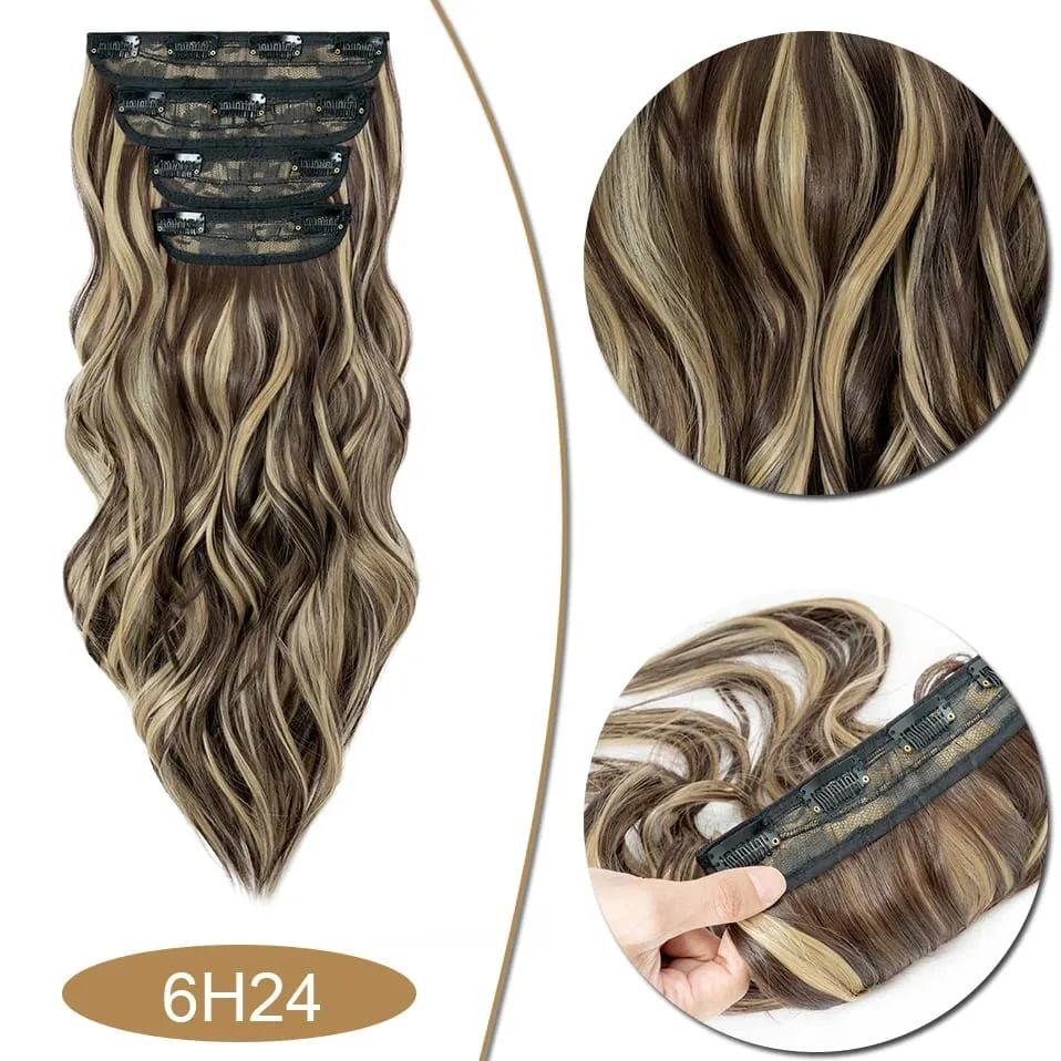 S-noilite Synthetic Hair 22inch Clips In Hair Extensions Long Wavy Clip In Hair Thick Double Weft 4Pcs/set Hairpieces For Women — image 15
