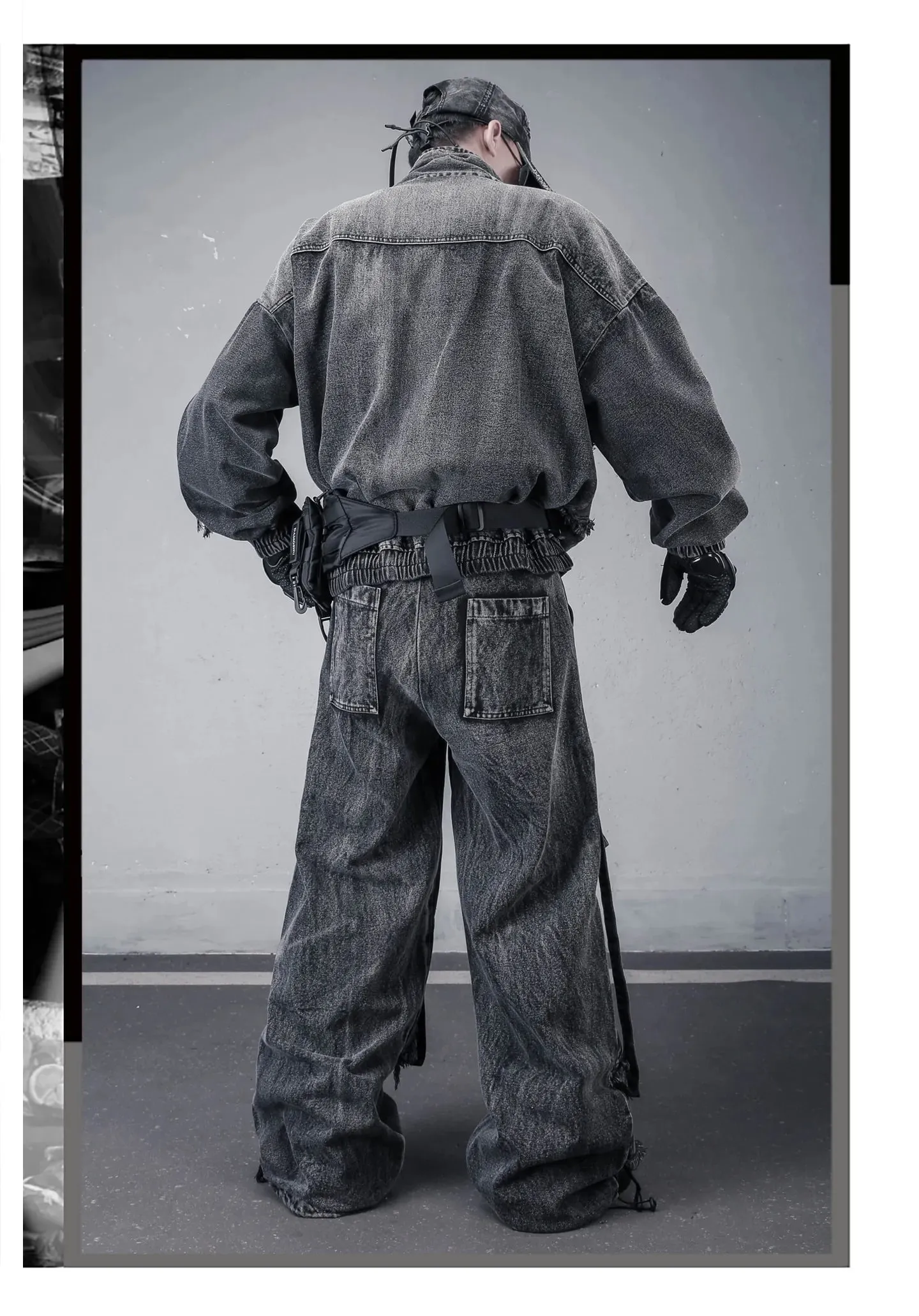 Deconstructed Straps Washed Vintage Cargo Jeans Man Woman Techwear Wasteland Style Wide Leg Tactical Baggy Pants Street Wear — image 10
