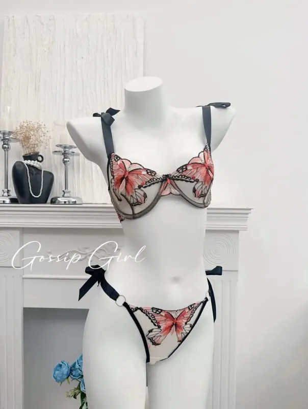 Modest Romantic Lace Butterfly Embroidery Bra Sheer Mesh Camisole Sleepwear Women Daily Wear Push Up Soft Lingerie Set 34-40 — image 11