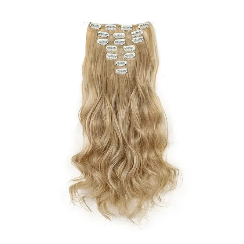 Long Straight Hairstyle 16 Clips 7 Pcs/Set Hair Extensions Natural Synthetic Blonde Black Hairpieces Heat Resistant For Women Kp — image 26