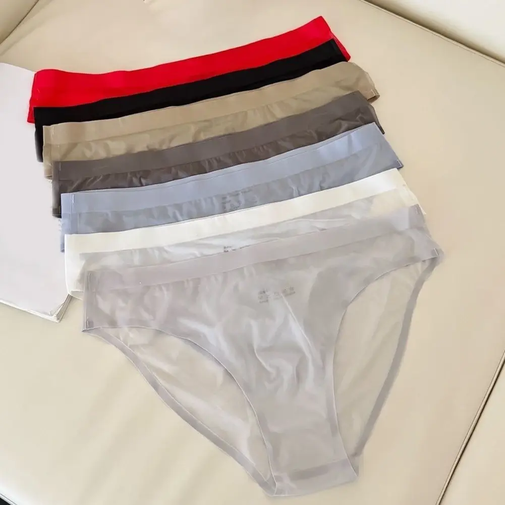 1 adet erkek Ultra-ince Şeffaf Dikişsiz Buz Ipek Külot 3D Bulge Kese Orta Bel Iç Çamaşırı Nefes Erkek Iç Çamaşırı — image 1