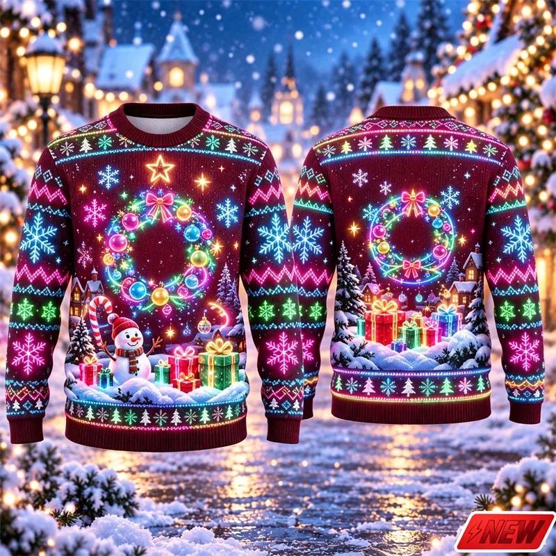 3d Print Christmas Tree Ugly Sweater Men Merry Christmas Trend Crew Neck Sweatshirts Women Neon Snowman Gift Fake Sweater Unisex — image 12