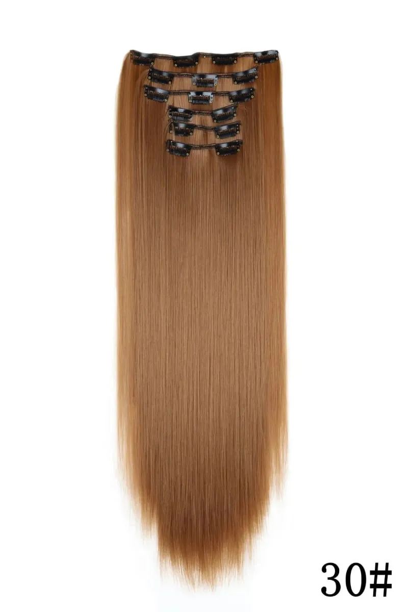 24Inch 16 Clips in Hair Extensions Long Straight Hairstyle Blonde Black Hairpieces Heat Resistant False Hair Daily Use Cosplay — image 21