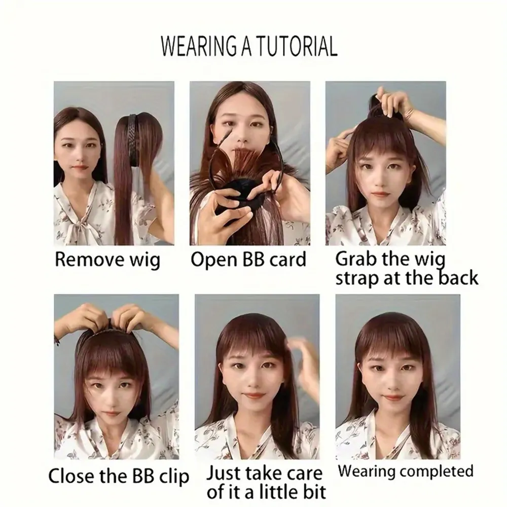 Natural Look Synthetic Straight Hair Extensions - Chic Braided Headband with Clip-In Hair Topper & Bangs for Women — image 6