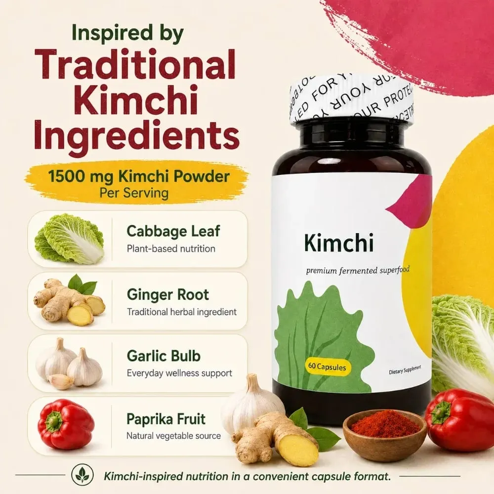 Kimchi Capsules 1500mg Fermented Superfood 60 Caps Gut Health Digestive Support Vegan Non-GMO Cabbage Ginger Dietary Supplement — image 3