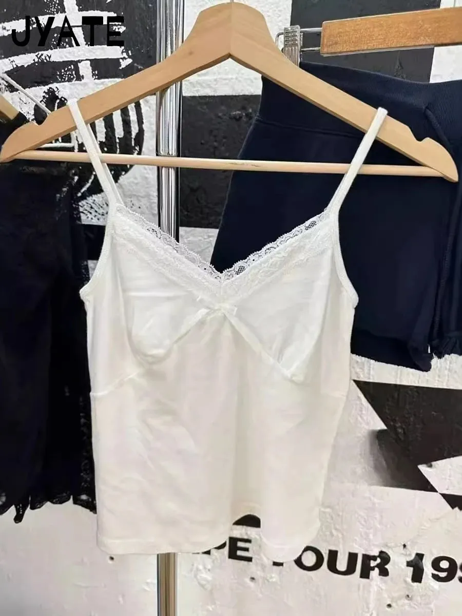 Sweet Lace Patchwork Slim Tank Tops Women Summer White Sexy Simple Cotton Soft Sleeveless Vests Female Vintage Chic Y2K Camisole — image 14
