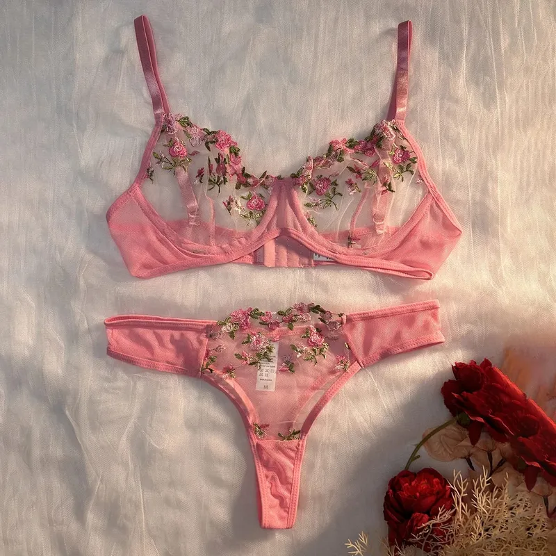 Women Sexy Lace Lingerie Push Up Lingerie Bra And Panty Sets Female Underwear Flower Embroidery Bralette Set — image 12