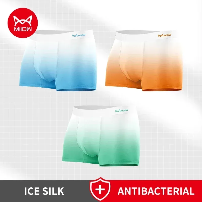 MiiOW 3Pcs Ice Silk Men's Boxers Lightweight Seamless Men Underwear Gradient Color Underpants 5A Antibacterial Man Boxer Briefs