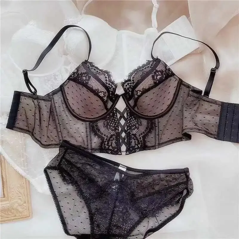 French Lace Push Up Lingerie Set Damen Thin Underwire Bra Sheer Mesh Ruched Chemise Soft Petite Small Bust Ladies S-XL — image 3