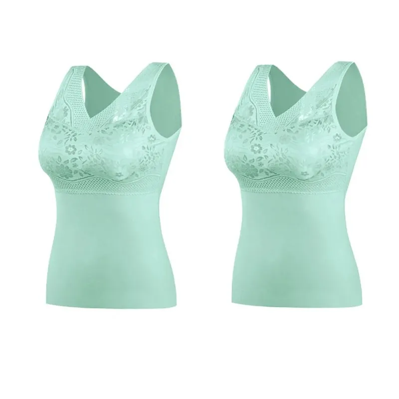 Women Winter Lace Padded Thermal Vests Soft Skin‑Friendly Undershirts Comfortable Sleeveless Inner Versatile Daily Tank Tops