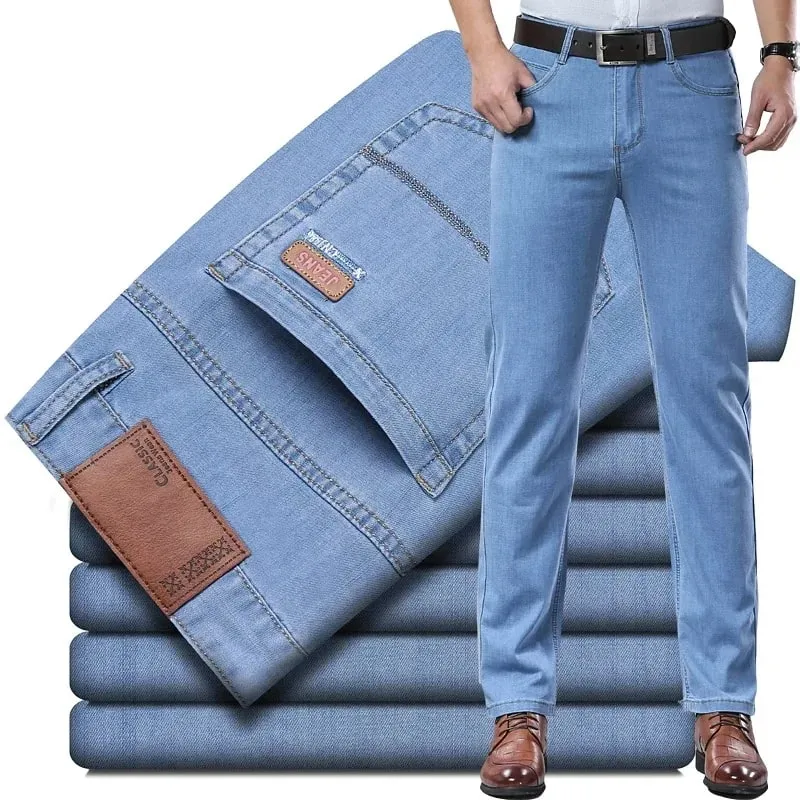 2026 Summer Spring New Men's Pure Black Slim Jeans Elastic Straight Pants BusinessLeisure Korean Vintage Denim Pants Male — image 6