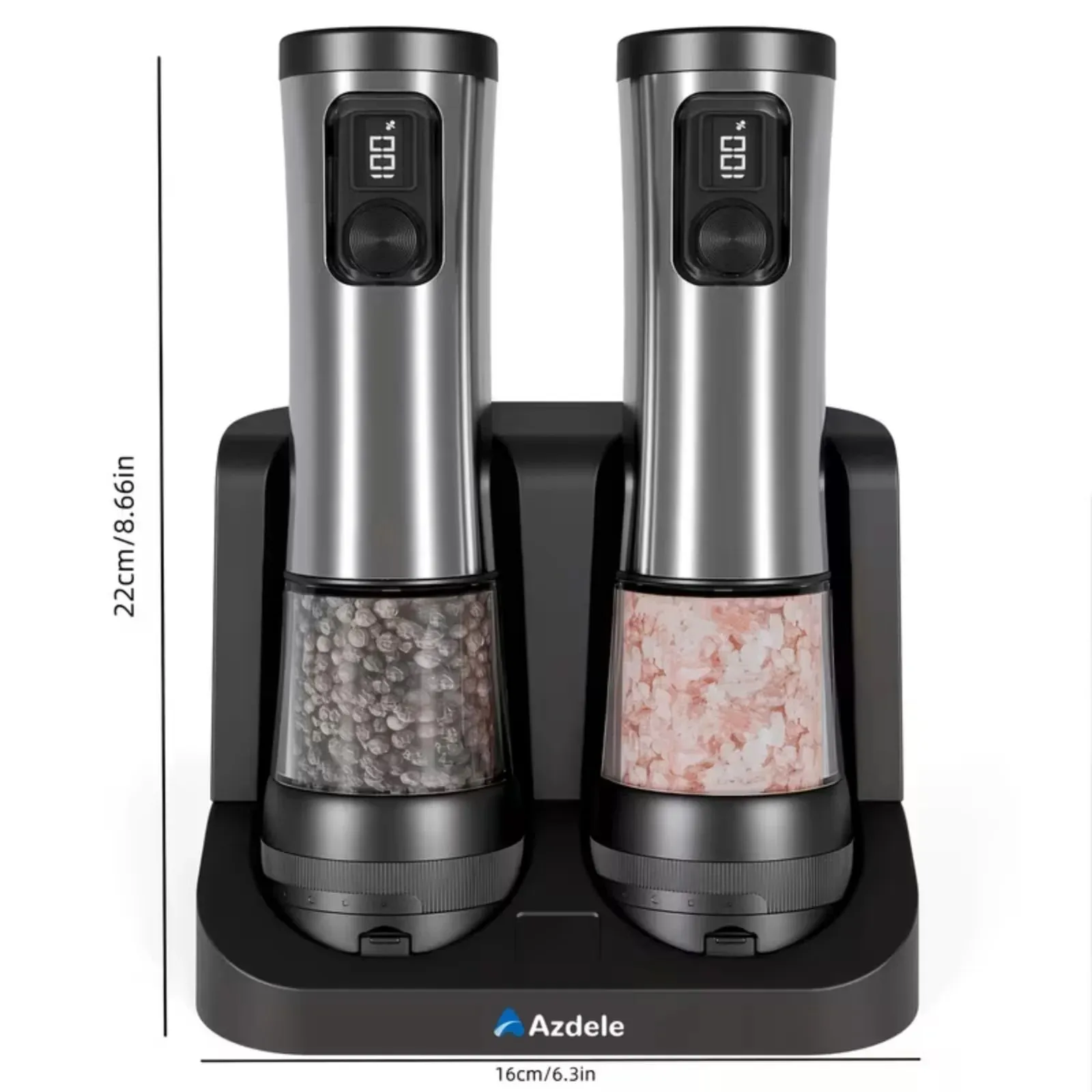 Electric Salt And Pepper Grinder Set Dual-Speed Adjustment Stainless Steel Rechargeable Automatic Pepper Grinder Jar With USB Charging Base Large 3.38 Ounce Capacity External Adjustable Coarseness LED Light. — image 7