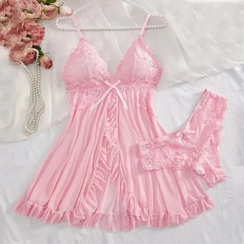 A Set Of Woman Underwear Nightgown Thong Sets Plus Size Suspender Lace Lingerie Sexy Accessories Erotic Bra Nightdress — image 1