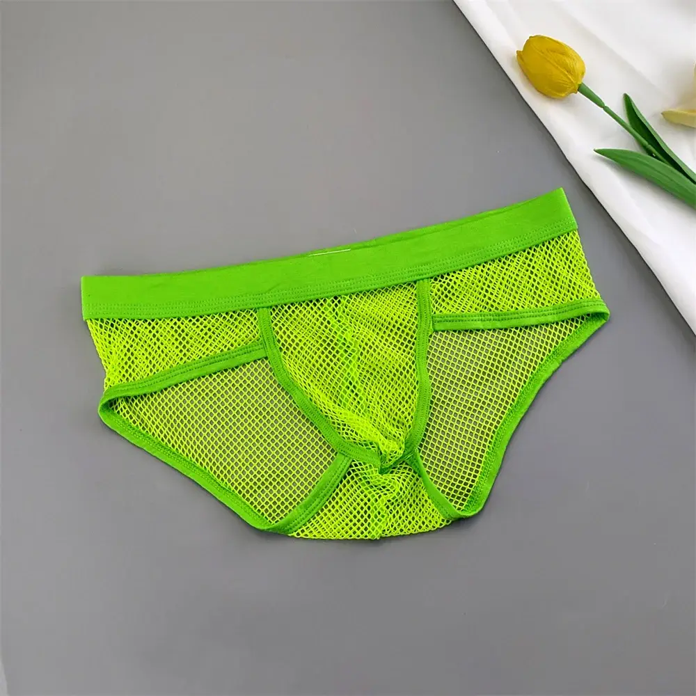 Hollow Out Mesh Men's U Pouch Underwear Low Waist Transparent Bikini Briefs Breathable Panties Plus Size — image 3