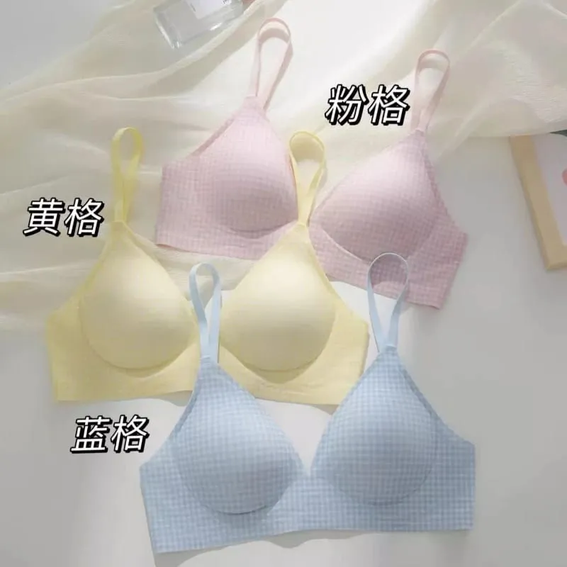 Elegant Japanese Checkered Lingerie Set Small Chest Support Wirefree Anti-Sagging Pure Cotton Comfort Fit Bralette S-XL UK Hot S — image 6
