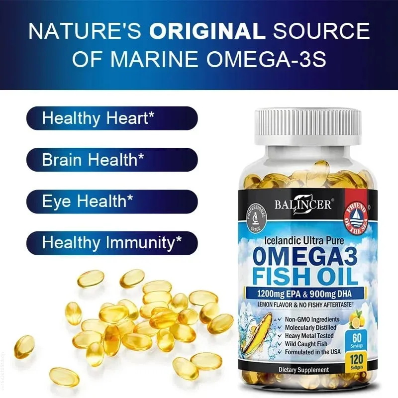 Fish Oil Omega 3 Περιέχει EPA 1200mg & DHA 900mg - Γνωστικό συμπλήρωμα για τα μάτια των αρθρώσεων χωρίς ΓΤΟ χωρίς γλουτένη — image 4