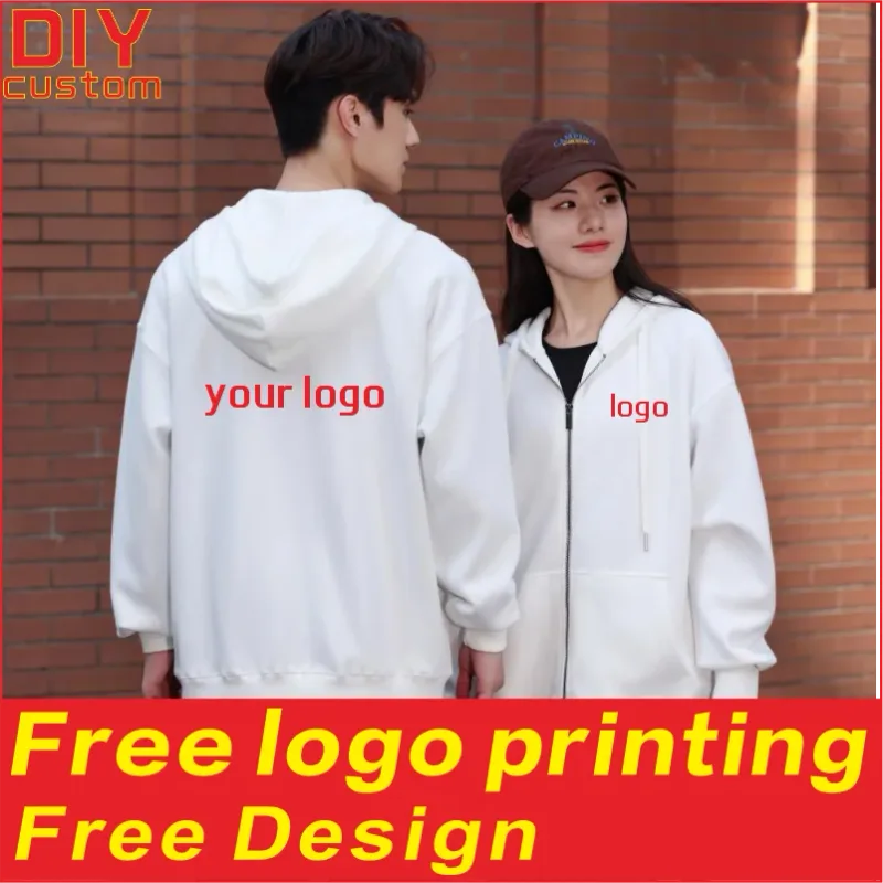 Cotton Fashion Loose Zipper Hoodie Customized Spring and Autumn Couple Coat Printed Logo Embroidered Work Clothes — image 5