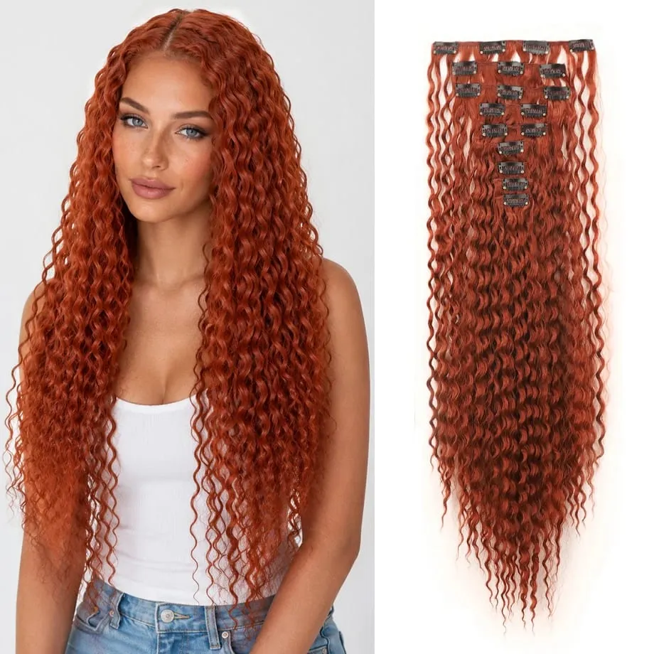 9pcs Clip in Hair Extensions 22 Inch Curly Wavy Hair Extension Loose Long Soft Synthetic Hairpieces for Women Daily Hairstyle — image 2