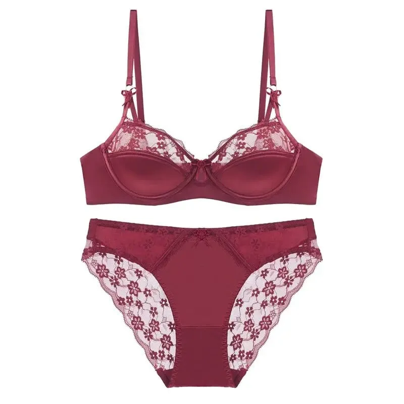 Ensemble de soutien-gorge français en dentelle pour femmes, demi-tasse fine, minimiseur pour gros buste, Push Up, Anti-affaissement, soutien latéral, confortable, ensemble de Lingerie quotidienne Sexy
