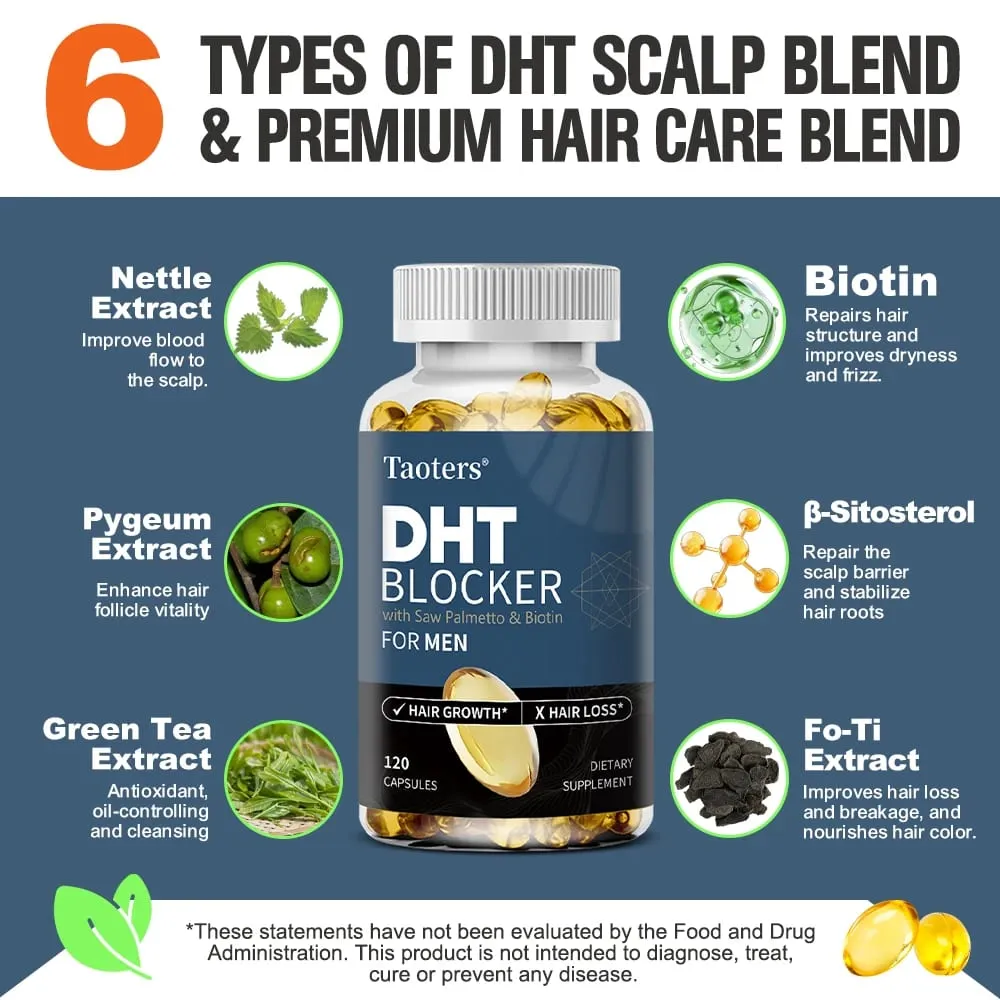 DHT Blocker Hair Growth Supplement with Saw Palmetto Support Thicker Hair Reduce Thinning & Breakage Boost Scalp Health