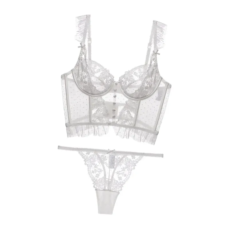 Women Lingerie Set Thong Panty Underwear 2 Piece Bodysuit Soft Lace Bra and Panty Set for Honeymoon French Lingerie Nightwear