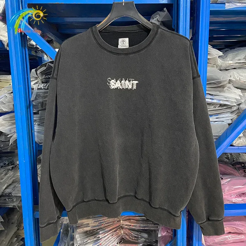 Autumn Winter Classic Overlapping Logo Print Saint Sweatshirts Men Women Couple Colorful Letters Graffiti Washed Black Pullovers — image 42