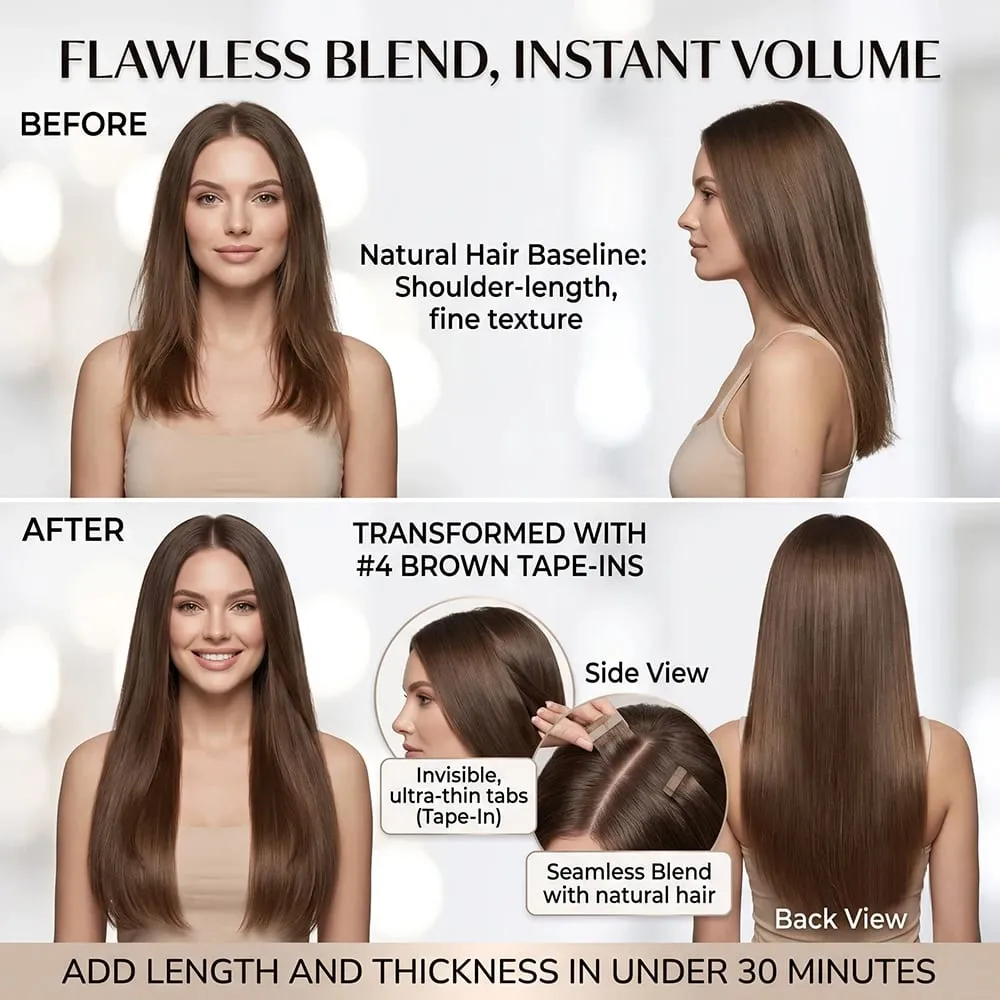 Colored 4A Medium Brown Tape In Hair Extensions 100% Human Hair Seamless Invisible 21Pcs/Pack 50g Remy Straight Brazilian 22 24 Inch Pure Human Hair For Women — image 7