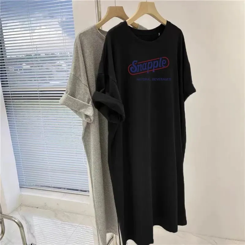 American Retro Letter Printed Plus Size Loose Short Sleeved Dress for Women — image 5