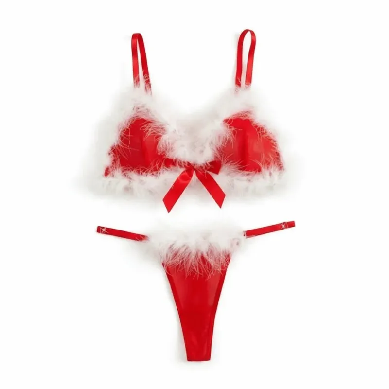 Furry Women's Underwear Mesh Transparent Wireless Lingerie Set Bow Decor Romantic Intimate Bra Panties Suit Valentine's Day — image 8