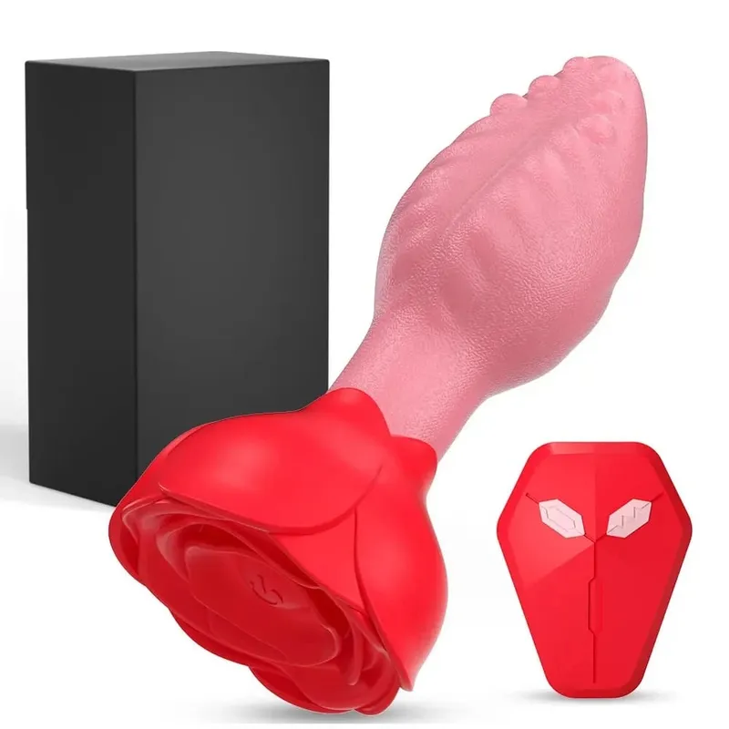 Remote Control 360° Rotation Wiggle Tongue Vibrator Rose Butt Plug for Men Prostate Massager Adults Sex Toys for Women Men Gay