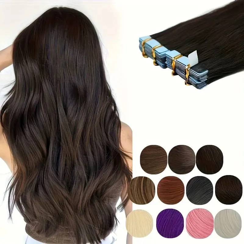 Tape In Bio Synthetic Hair Extensions 10pcs/ lot 24inches Heat Resistant Fiber Straight Seamless PU Skin Weft Tape Ins For Women — image 9