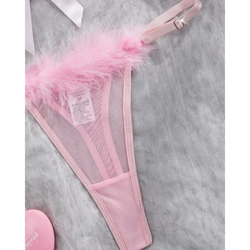 Valentine Lingeries Sexy Hot Cute Bra Hilitos 2PC Romantic Intimate Fluffy Decor Pure Desire Fantasy Women's Underwear — image 5