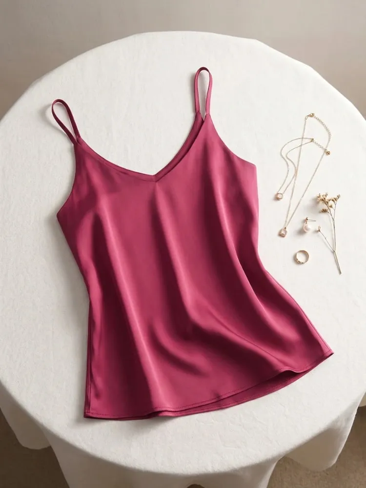 2026 Summer Spaghetti Strap Women Tank Top Halter V Neck Basic White Cami Sleeveless Satin Silk Tops Women'S Camisole — image 11