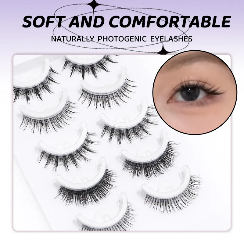 5 Pairs Mixed Style Manga Self Adhesive False Eyelashes Glue-Free Reusable Natural Strip Lashes for Daily Eye Makeup — image 3
