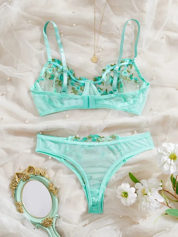 New Multiple Colors Available Embroidory Floral Babydoll Dresses Sexy Lingerie No-pad Bra And Brief Elegant Sleepwear Push Up — image 3