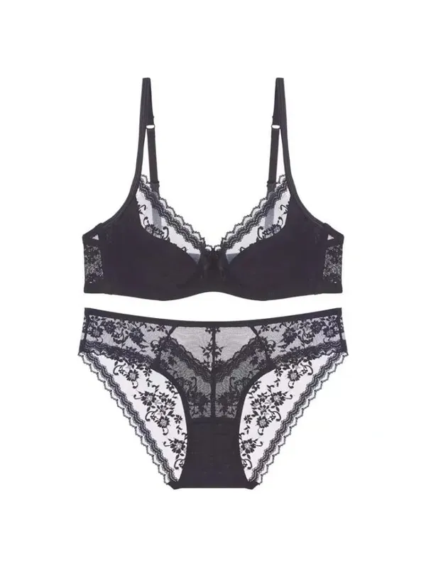 French Style Lace Underwire Bra | Half Cup Push Up Bra Large Bust Summer Lightweight Slimming Anti Sag Lingerie Set BANERDANNI — image 12