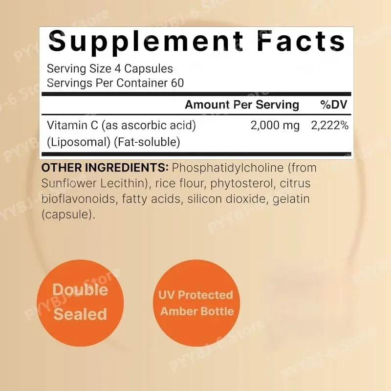 Liposomal Vitamin C 2 000mg Supports Antioxidant Health & Immune Function High Absorption Non-GMO Gluten Free– 240 Capsules
