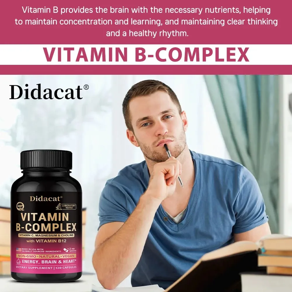 Vitamin B Complex with Vitamin C Choline & Inositol Support Energy Metabolism Nerve Health Cardio Wellness & Immune Defense