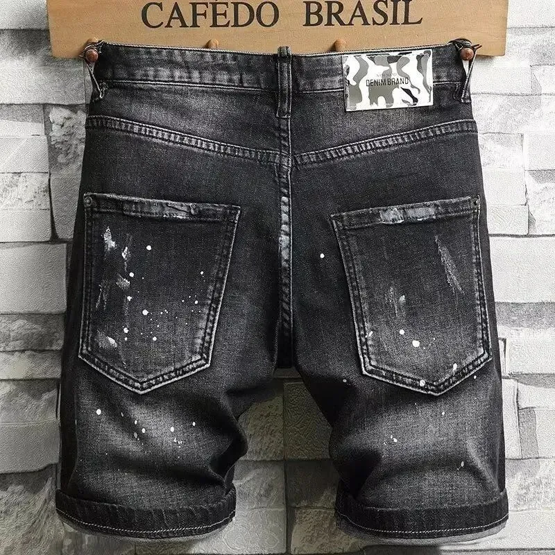 2025 Denim Shorts Men's Summer Trend Brand Printed Embroidered Trend Slim-Fit Casual Elastic Black Trousers Man Jeans Pants — image 9