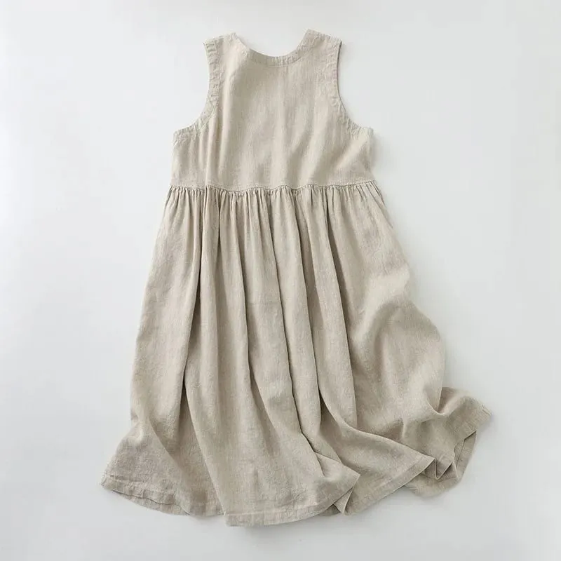 2026 Women's Cotton Linen Sleeveless Dress Casual Button Down Loose Midi Dresses for Summer Women's Casual Dresses Y2K Clothes — image 4