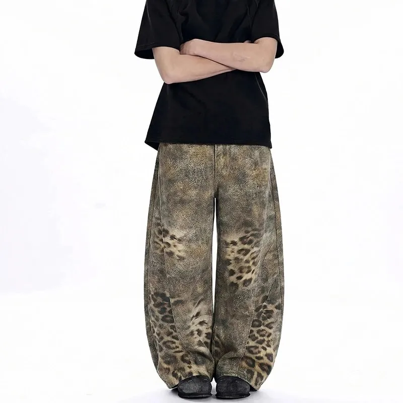 Avant-Garde Men's Jeans Leopard Print Gradient Oversized Wide Leg Fit High Street Loose Casual Denim Long Pants 9X2894 — image 4