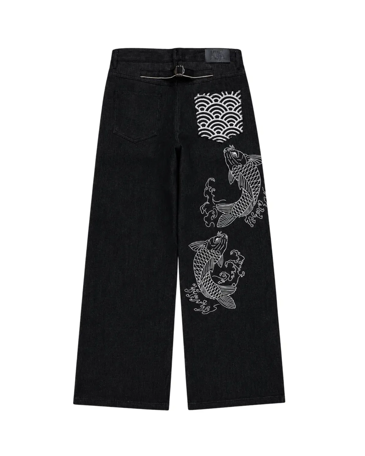 Men Japanese Koi Fish Embroidered Wide Leg Jeans Sukajan Baggy Denim Pants Loose Streetwear Hip Hop Casual Trousers For Male New — image 1