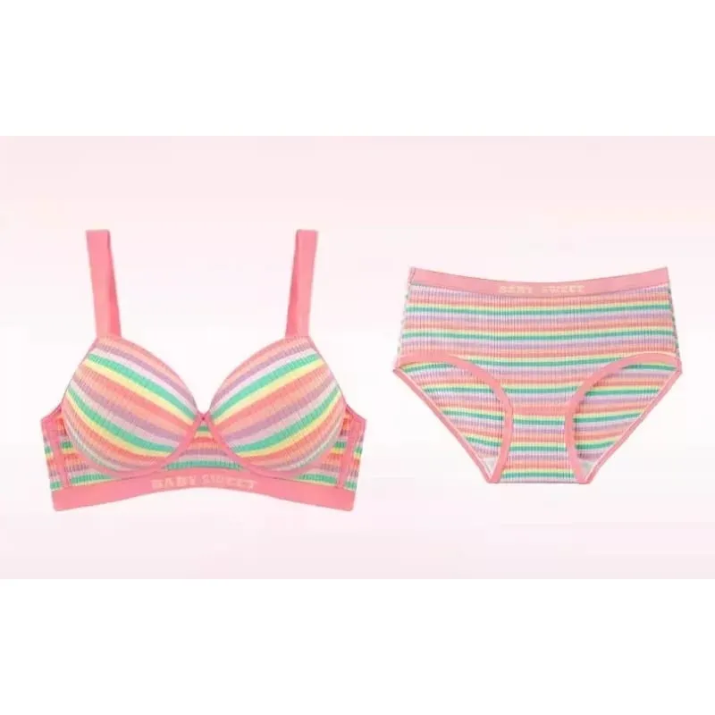 Seamless Bra Set for Women Rainbow Striped Shaping Bralette Lifting & Anti-Sagging Lingerie Small Bust Fit S-XL
